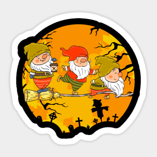 Halloween Witch Broom & Moon Three Gnomes Flying Sticker